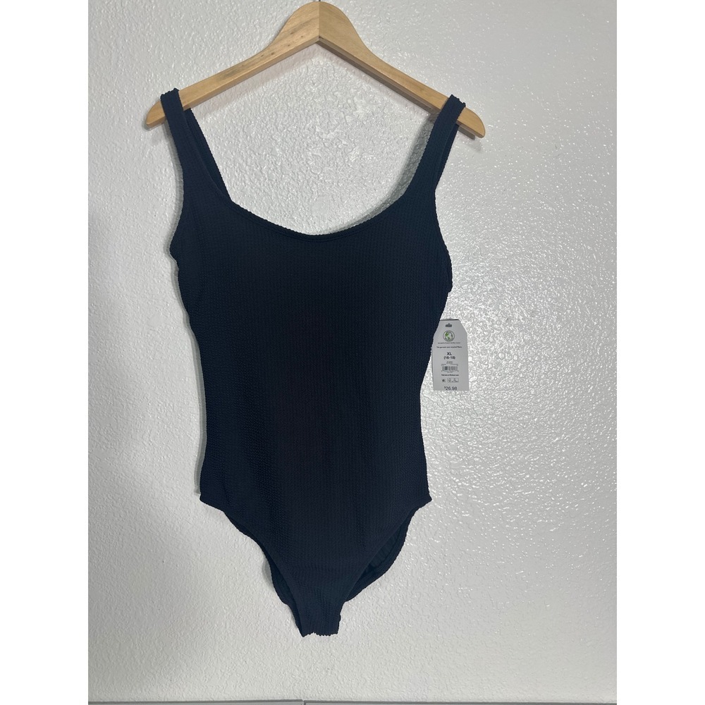 Time and Tru One Piece Swimsuit Black Full Seat Coverage Size XL (16-18)